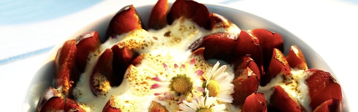 Pflaumengratin – Pflaumen mit Schafskäsecrème gratiniert